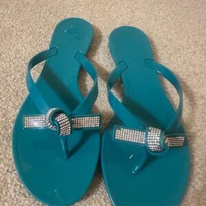 Teal Rhinestone Embellished Women's Sandals